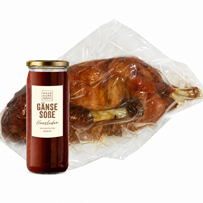 ½ Gourmetgans mit 800 ml Gänsesoße – kalt für zu Hause